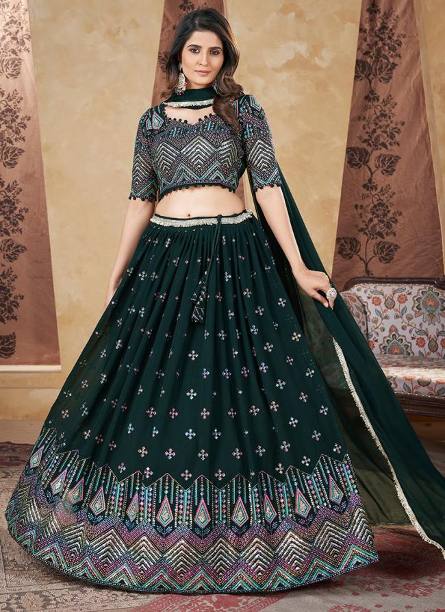 Georgette Green Bridal Wear Pigment Foil Work Readymade Lehenga Choli